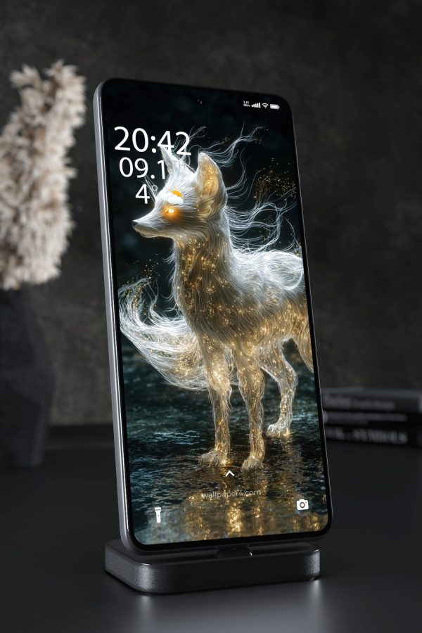 Phone Wallpaper 5941 - Luminous Spirit Fox in Golden Moonlight