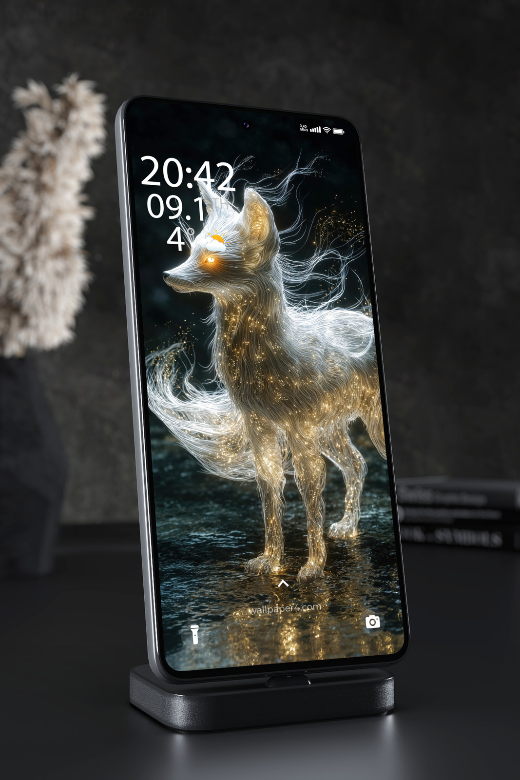 Phone Wallpaper 5941 - Luminous Spirit Fox in Golden Moonlight