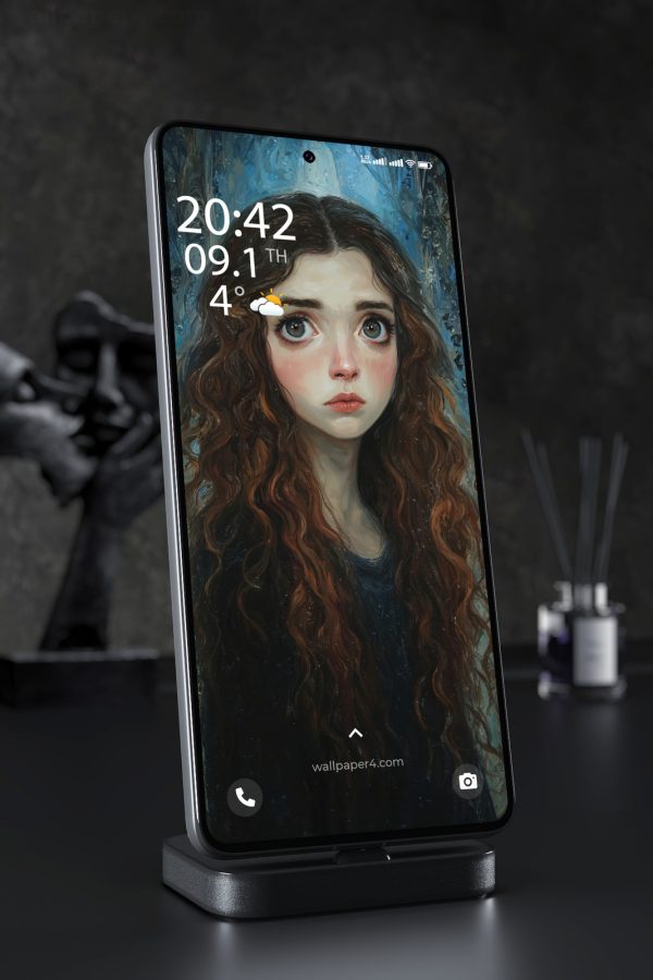 Phone Wallpaper 5965 - Mysterious Girl in a Dreamlike Blue Portrait