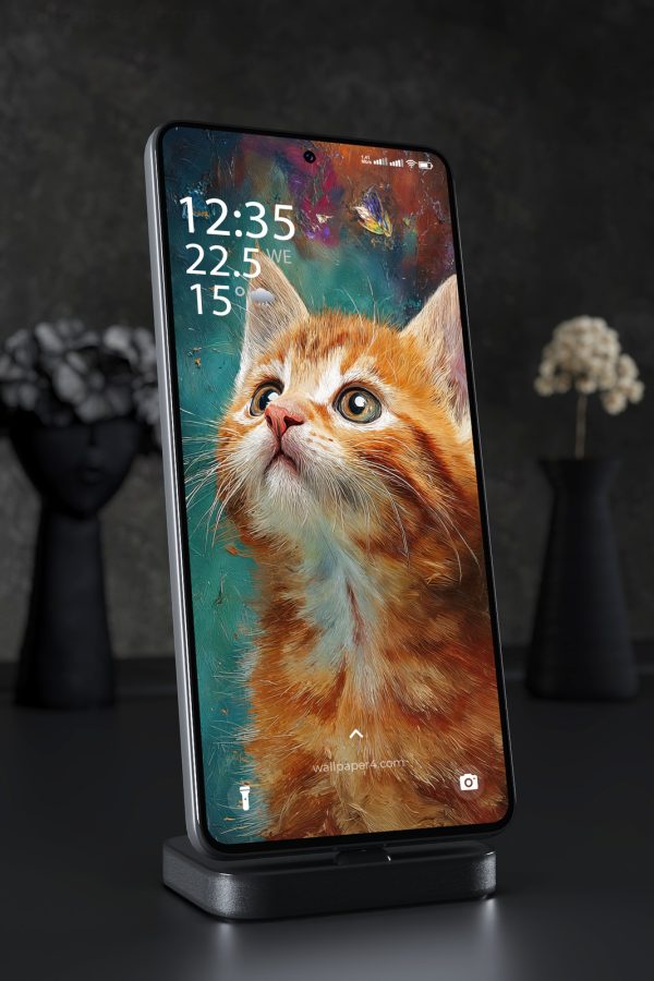 Phone Wallpaper 5970 - Curious Orange Cat in Expressive Oil Paint