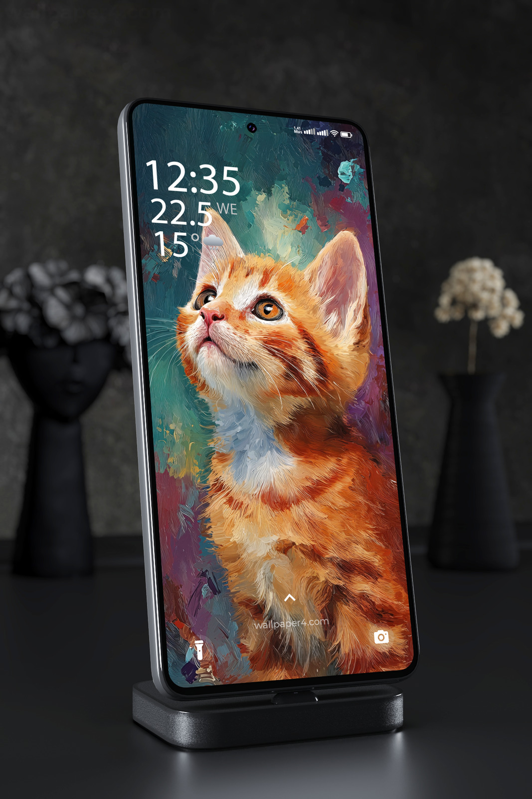 Mobile Wallpaper 5970 - Curious Orange Cat in Expressive Oil Paint