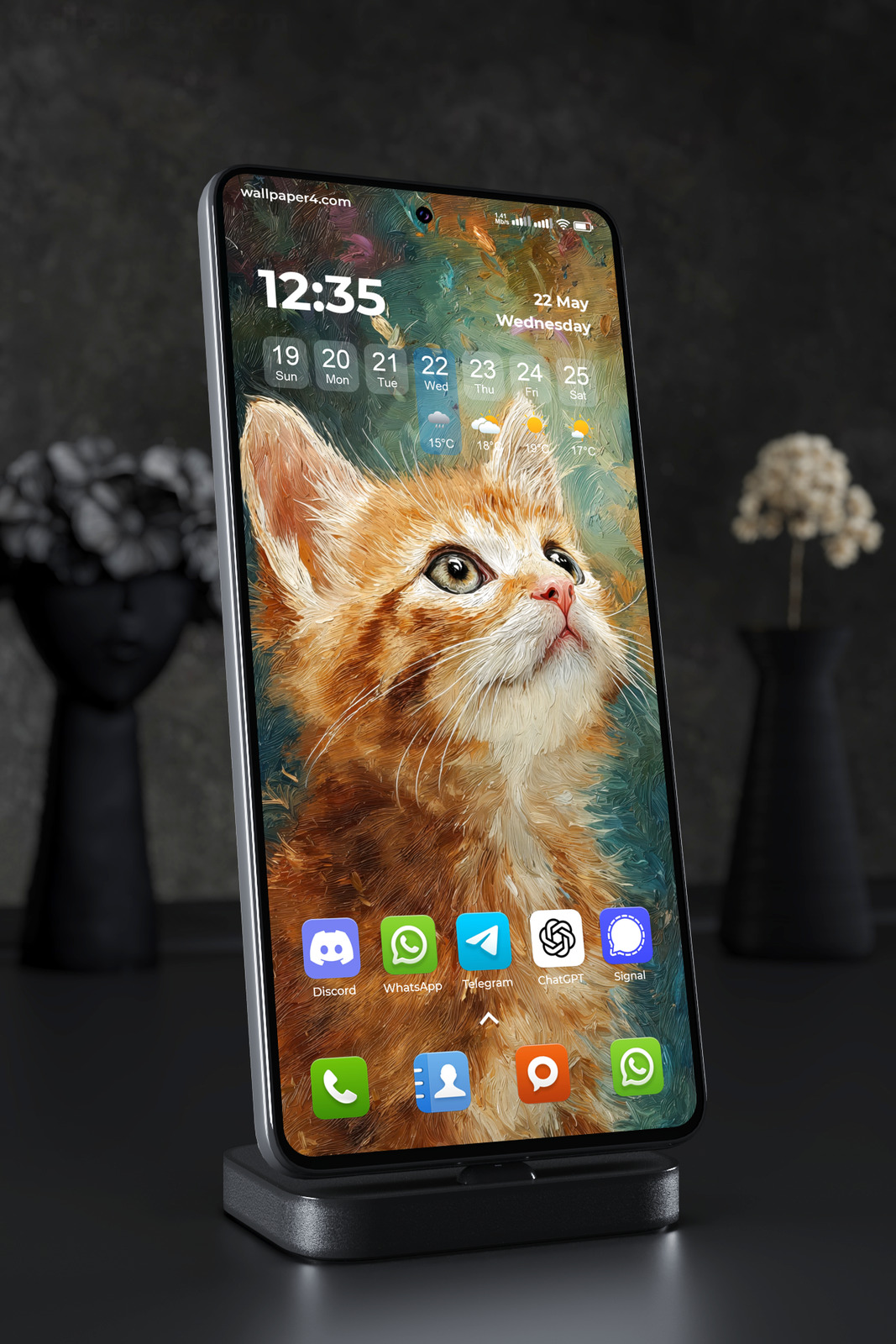 Mobile Wallpaper 5970 - Curious Orange Cat in Expressive Oil Paint
