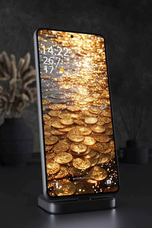 Phone Wallpaper 5980 - Glowing Gold Coins and Sparkling Light