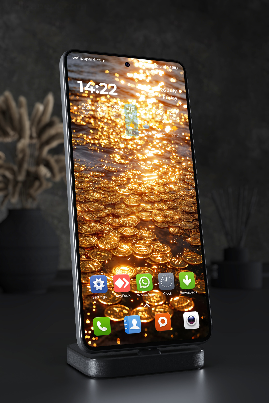 Mobile Wallpaper 5980 - Glowing Gold Coins and Sparkling Light