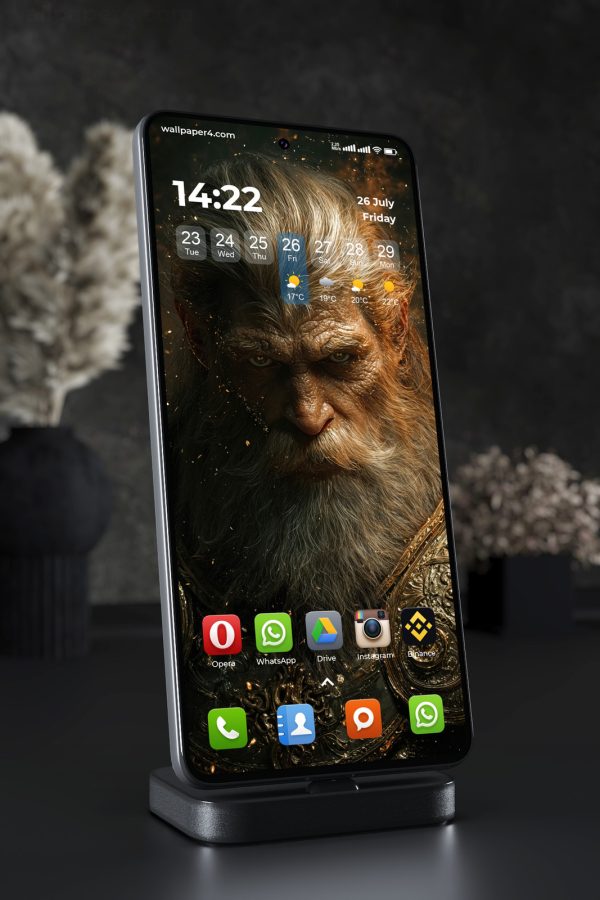 Phone Wallpaper 5984 - Golden Hanuman Warrior in Divine Armor
