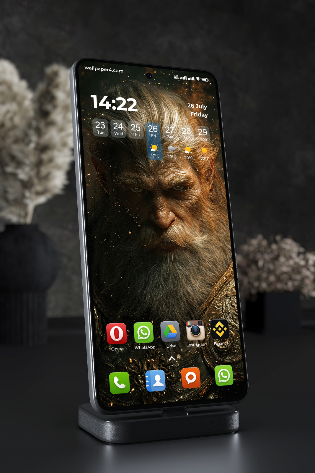 Phone Wallpaper 5984 - Golden Hanuman Warrior in Divine Armor