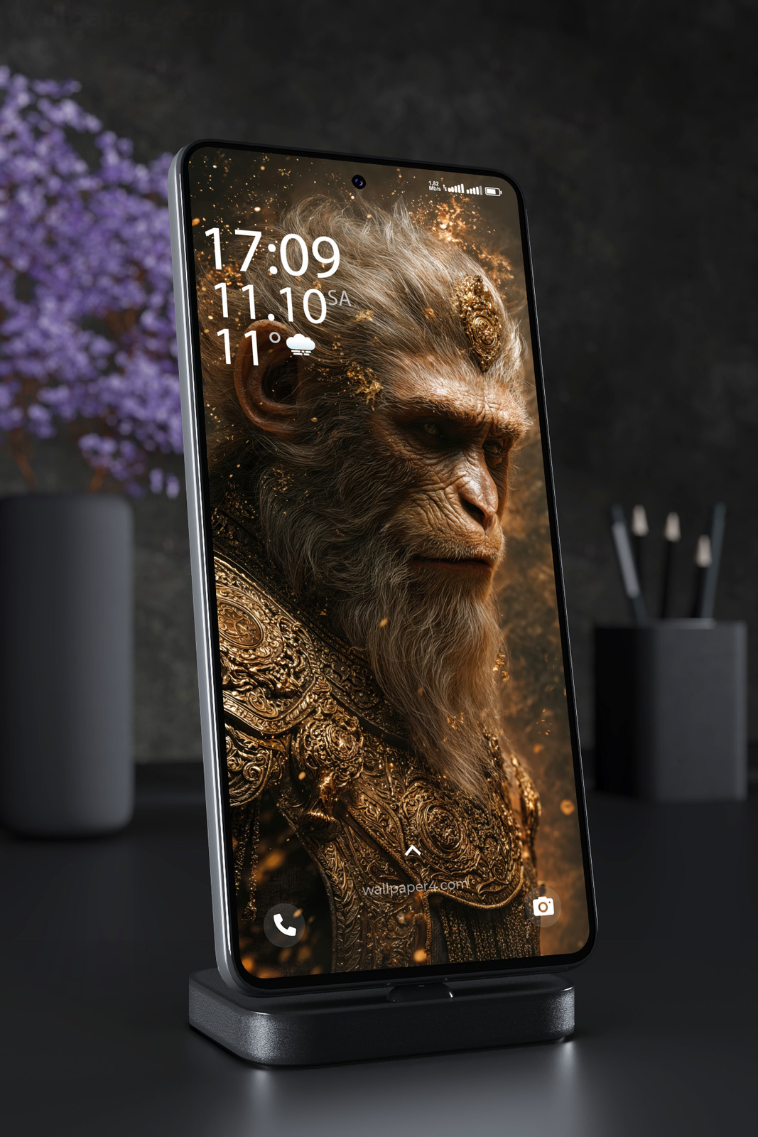 Mobile Wallpaper 5989 - Golden Sun Wukong Warrior in Ornate Armor