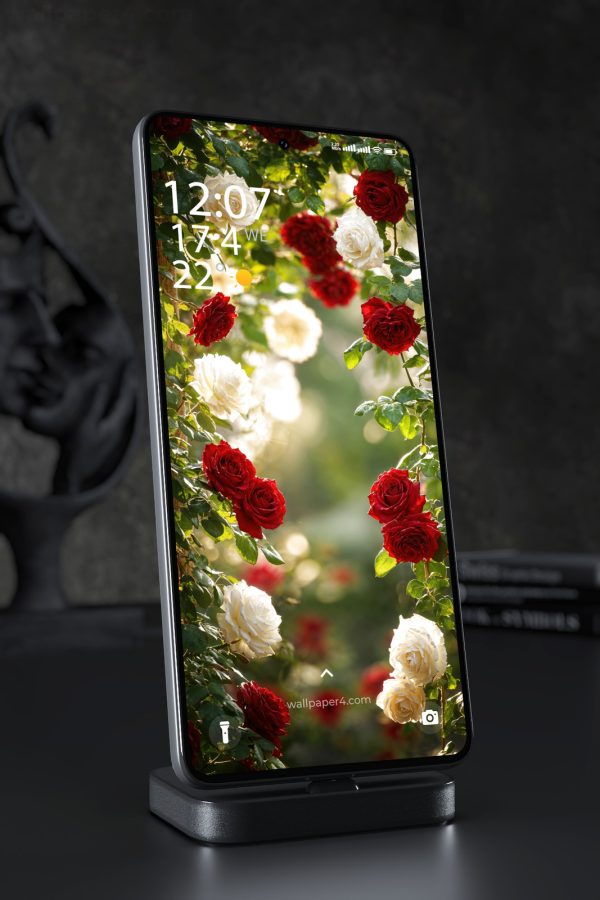 Mobile Wallpaper 5994 - Sunlit Red and White Roses in a Summer Garden