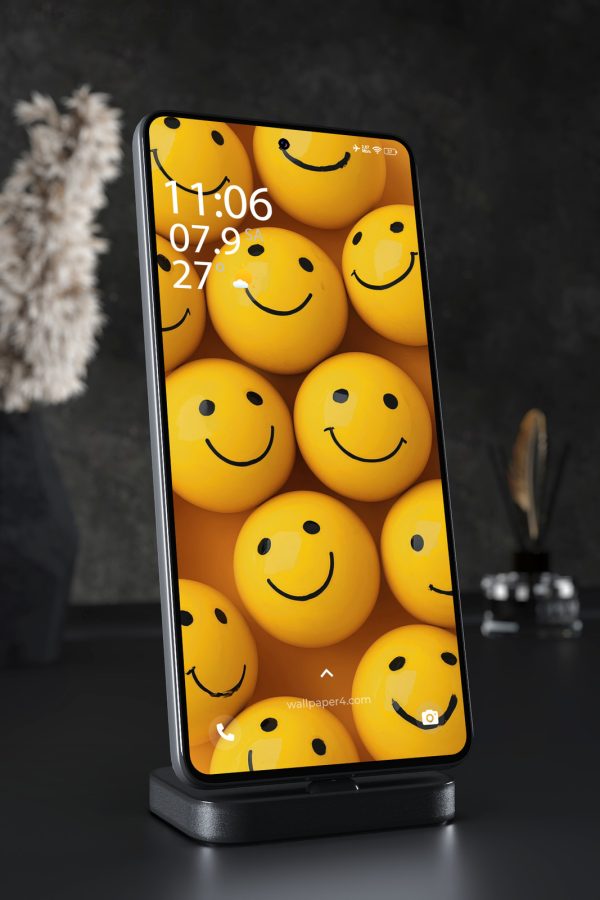 Phone Wallpaper 5998 - Bright Yellow Smiley Faces on Brown Background
