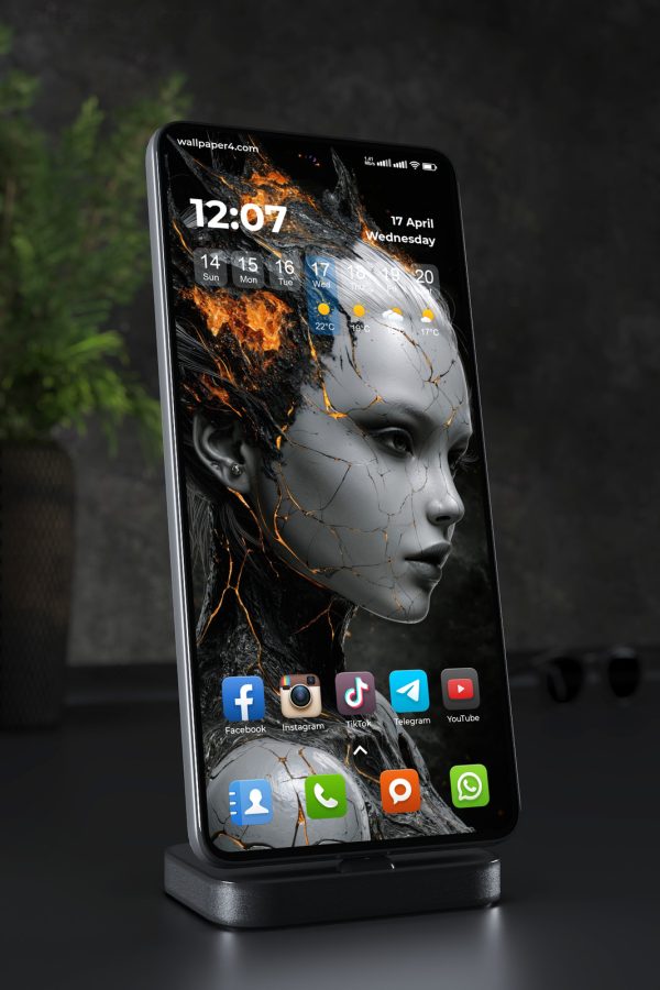 Phone Wallpaper 6000 - Molten Cyber Goddess in Black and Orange