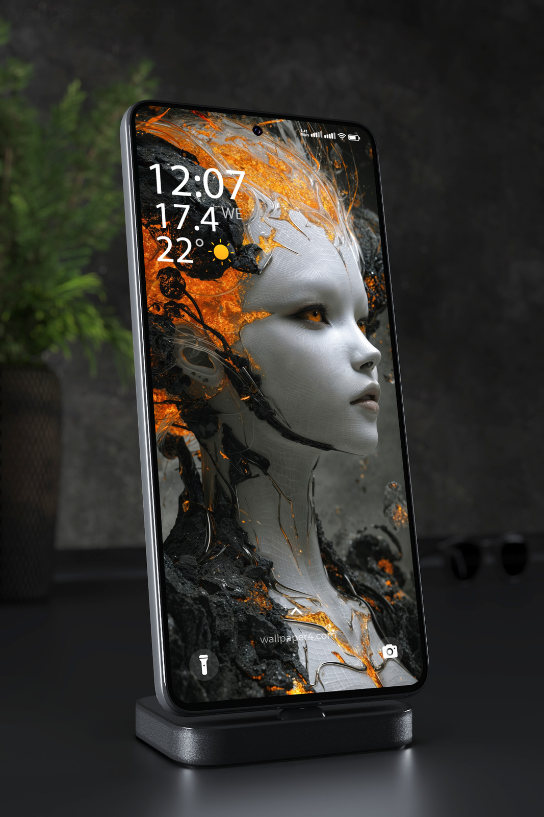 Mobile Wallpaper 6000 - Molten Cyber Goddess in Black and Orange