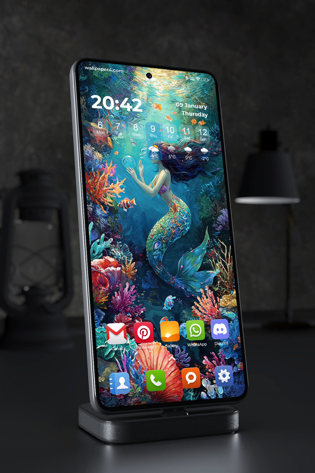 Phone Wallpaper 6004 - Colorful Mermaid in an Enchanted Ocean Garden