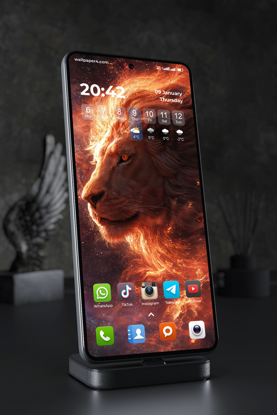 Mobile Wallpaper 6023 - Fiery Cosmic Lion in a Burning Galaxy