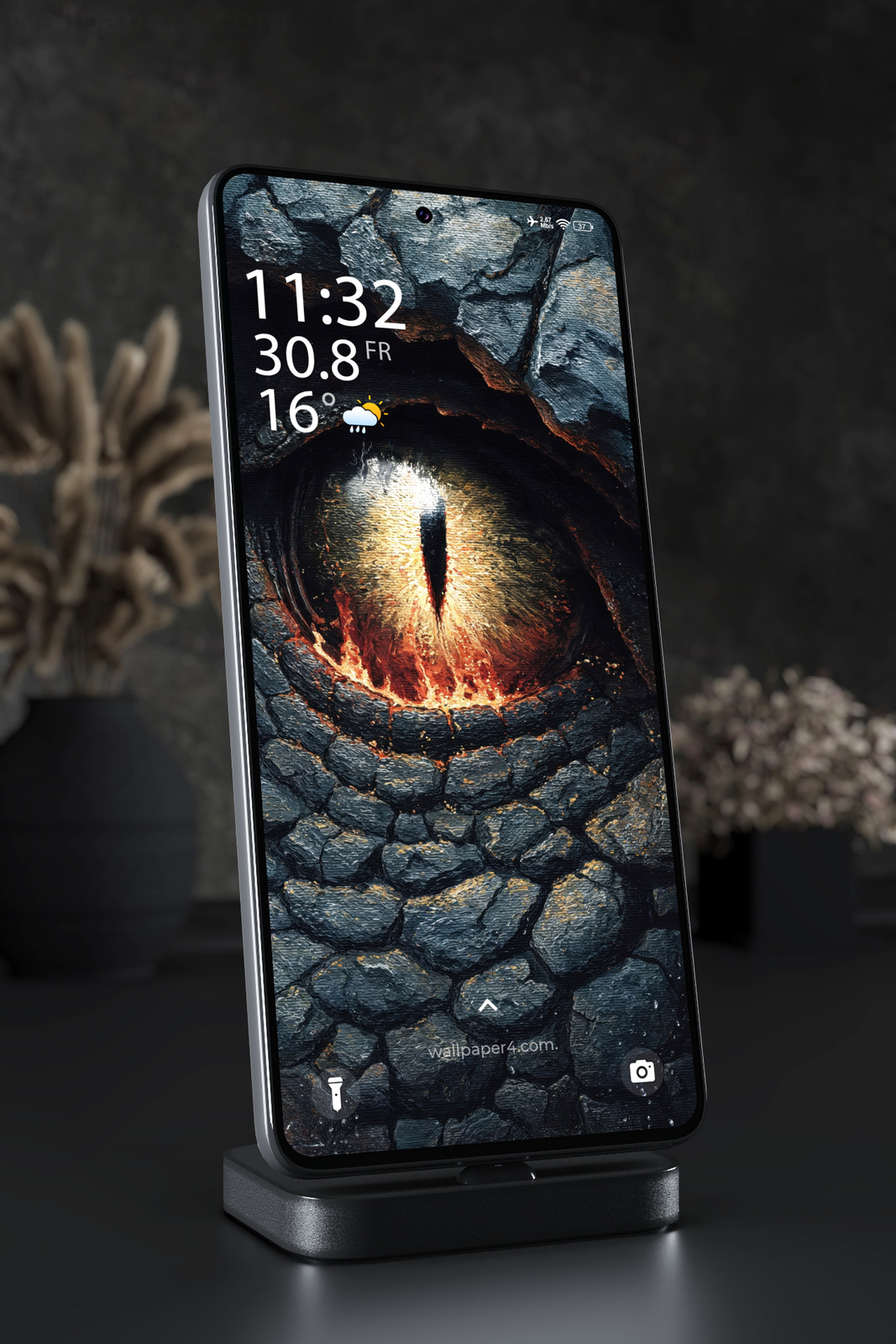 Phone Wallpaper 6028 - Eye of Sauron in a Dark Volcanic Stone Wall