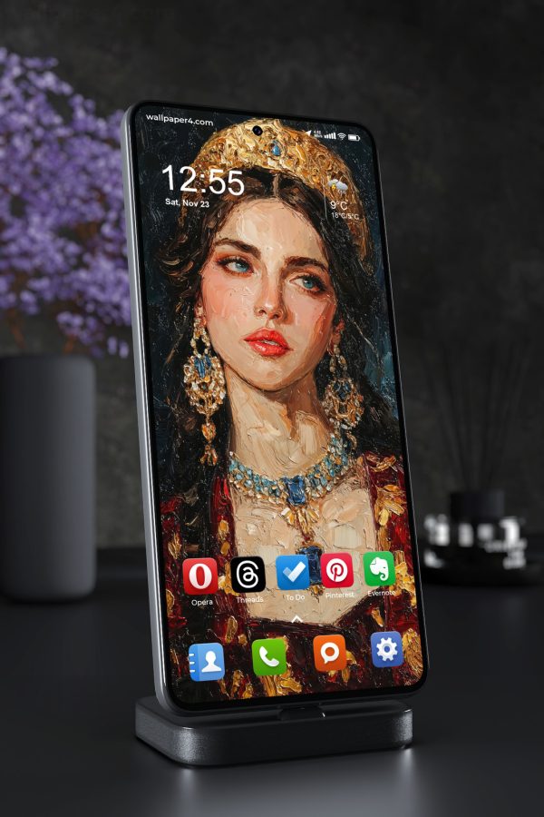 Phone Wallpaper 6036 - Royal Woman in Gold Impasto Portrait Art