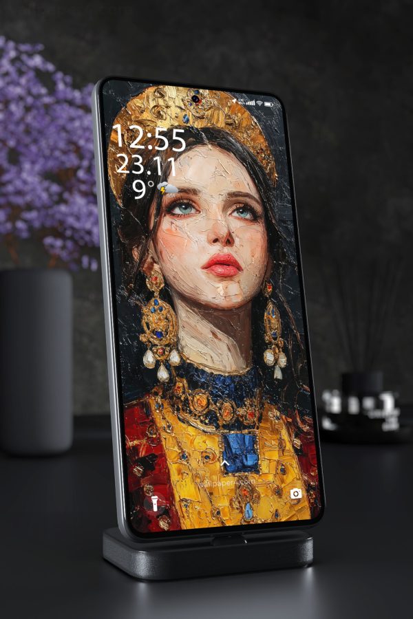 Mobile Wallpaper 6036 - Royal Woman in Gold Impasto Portrait Art