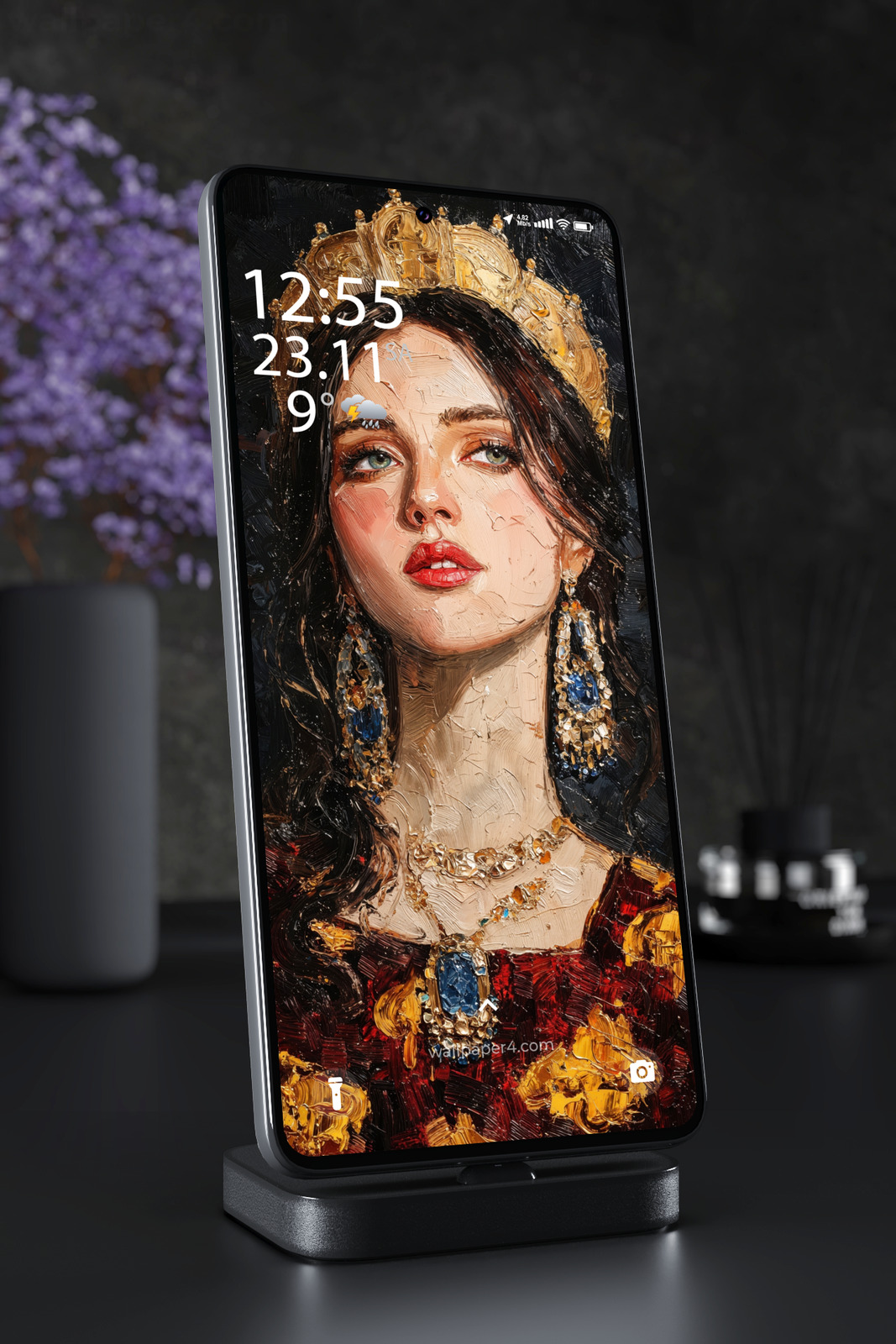 Mobile Wallpaper 6036 - Royal Woman in Gold Impasto Portrait Art