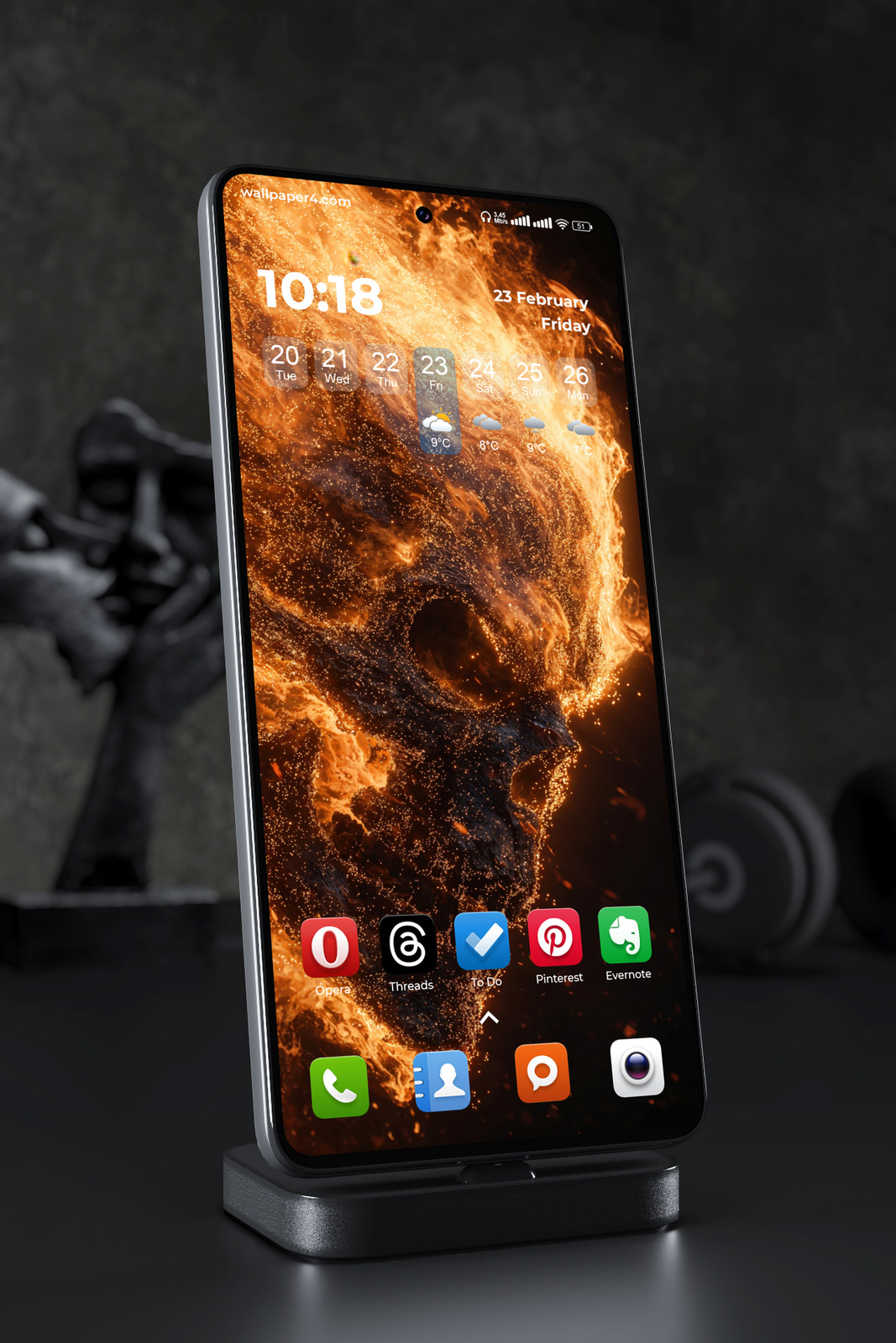Phone Wallpaper 6061 - Blazing Fire Skull in a Storm of Golden Sparks