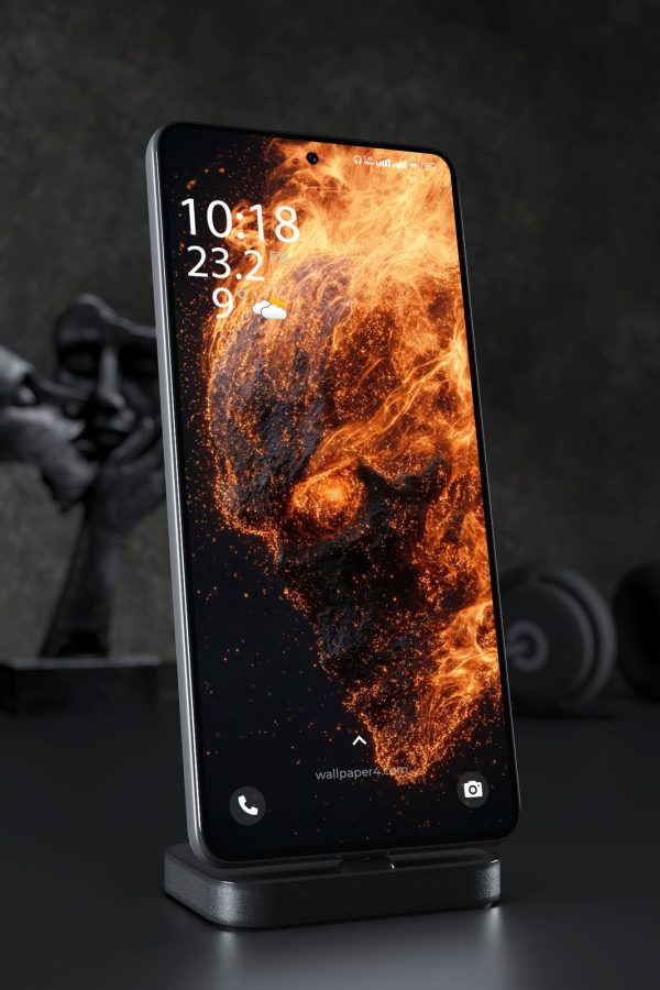 Mobile Wallpaper 6061 - Blazing Fire Skull in a Storm of Golden Sparks