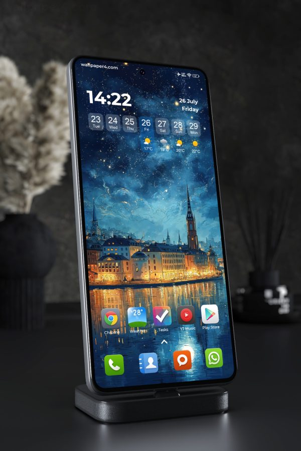 Mobile Wallpaper 6079 - Starlit European Waterfront City at Night
