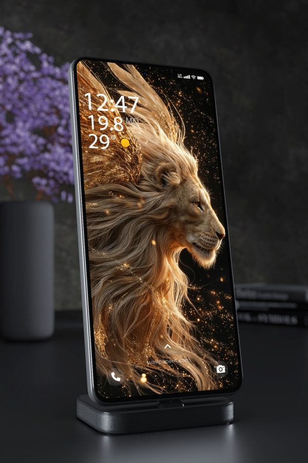 Phone Wallpaper 6084 - Majestic Golden Lion with a Glowing Mane