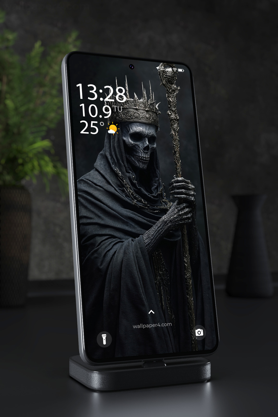 Phone Wallpaper 6094 - Dark Undead King with Crown and Spiked Staff