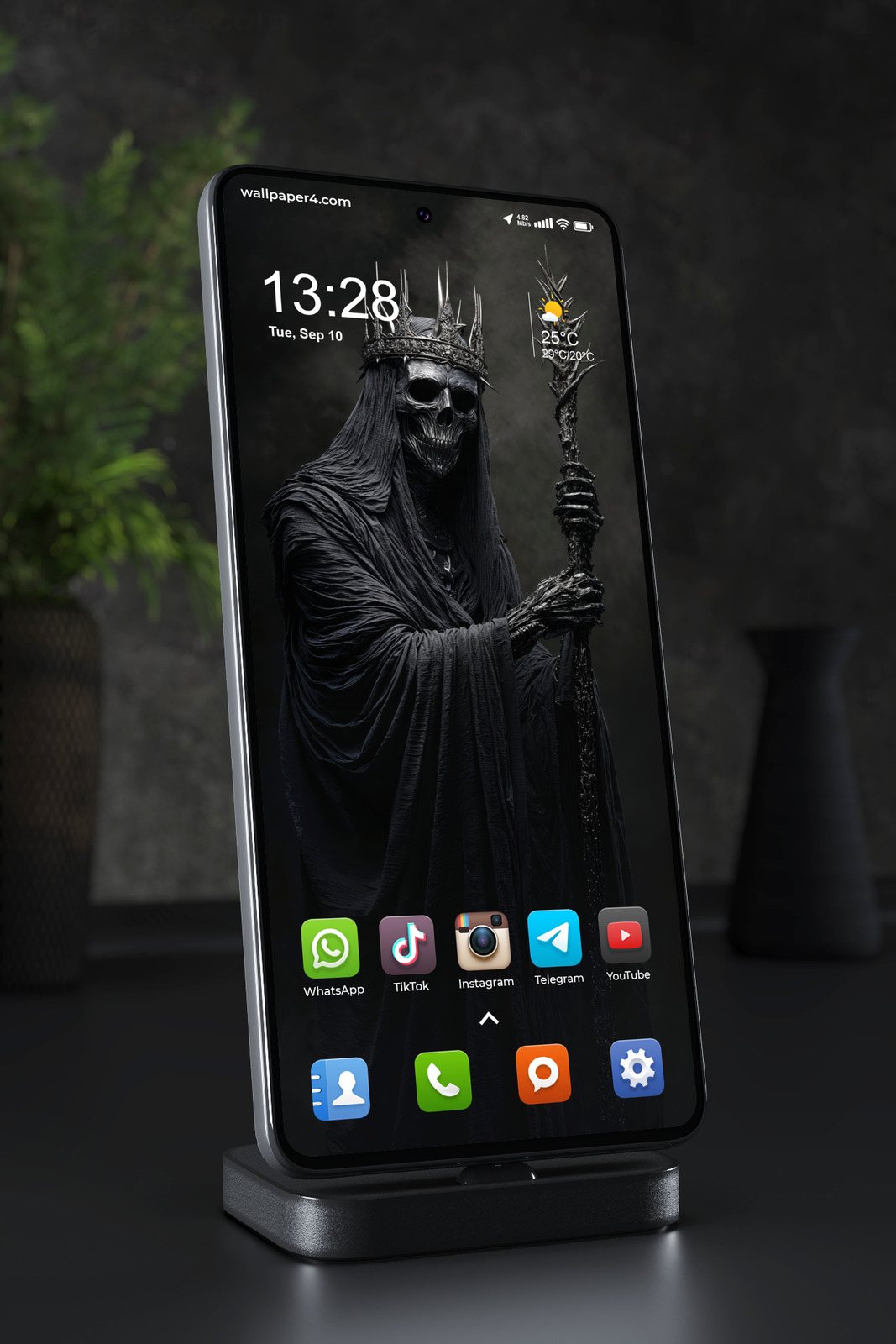 Mobile Wallpaper 6094 - Dark Undead King with Crown and Spiked Staff