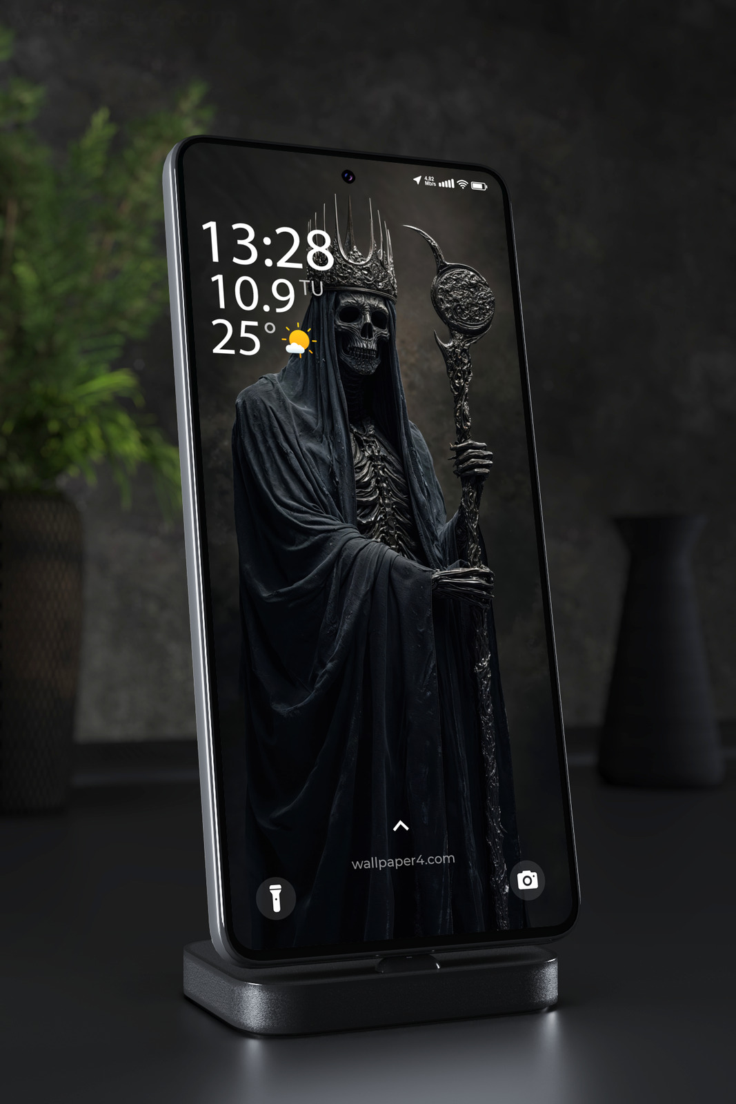 Mobile Wallpaper 6094 - Dark Undead King with Crown and Spiked Staff