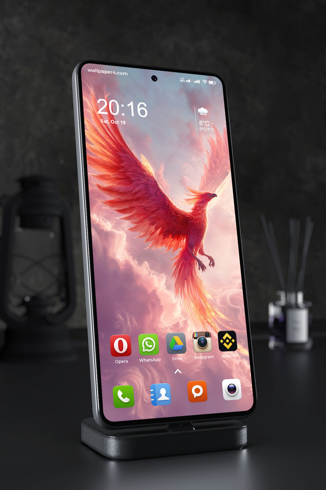 Mobile Wallpaper 6099 - Fiery Phoenix Rising Through Dreamy Pink Clouds
