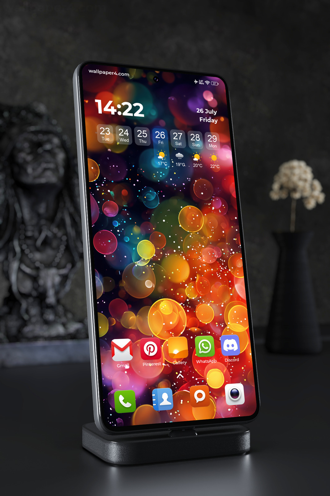 Phone Wallpaper 6104 - Colorful Neon Bokeh Lights on Dark Background