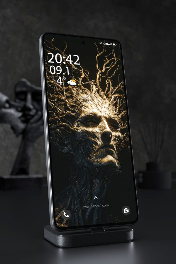 Phone Wallpaper 6113 - Golden Forest Guardian in the Darkness