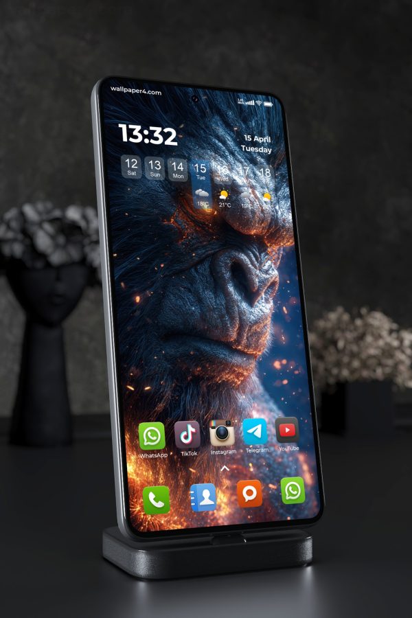 Phone Wallpaper 6117 - Fiery Gorilla Portrait in Cinematic Blue Light