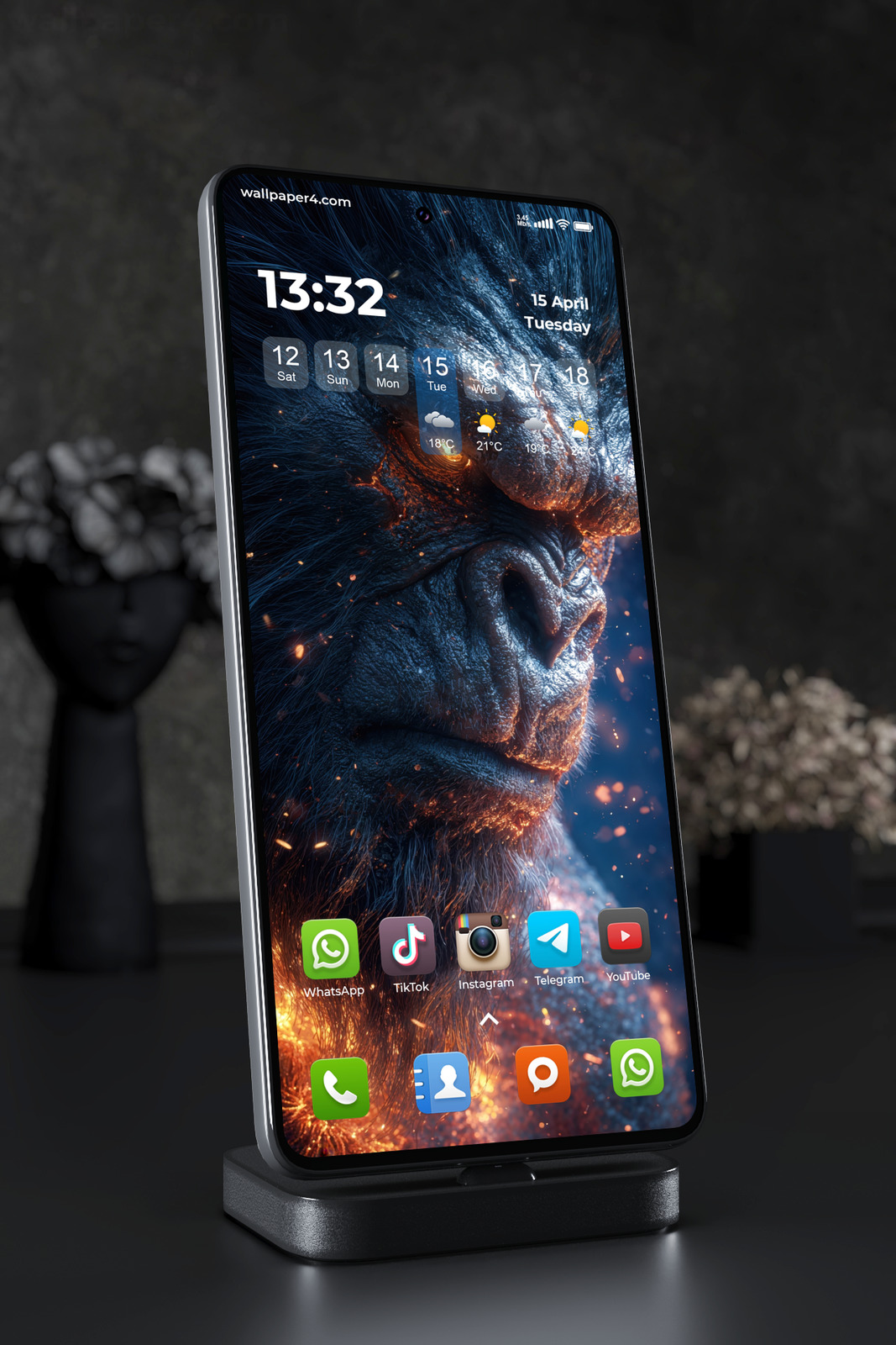 Phone Wallpaper 6117 - Fiery Gorilla Portrait in Cinematic Blue Light