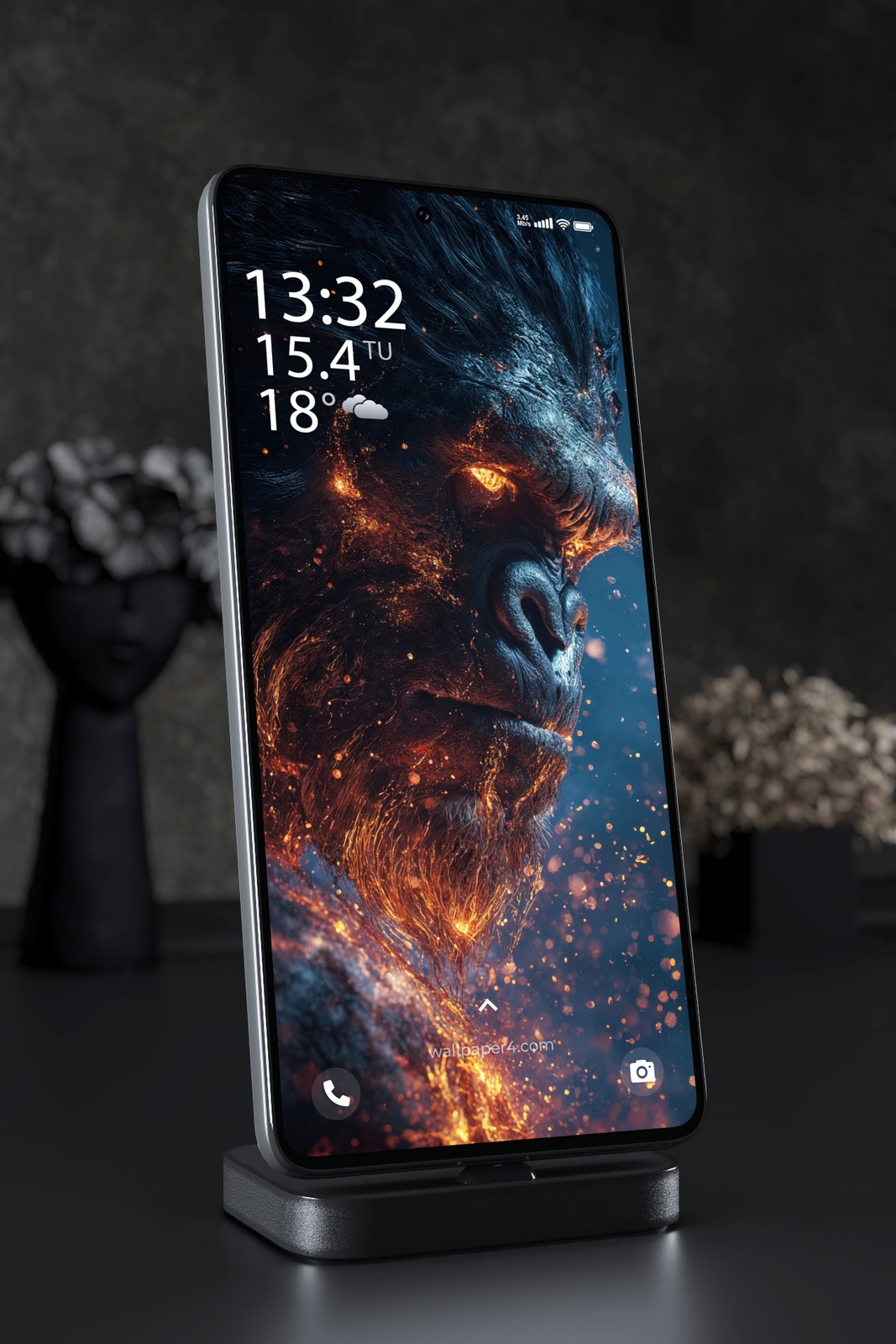 Mobile Wallpaper 6117 - Fiery Gorilla Portrait in Cinematic Blue Light