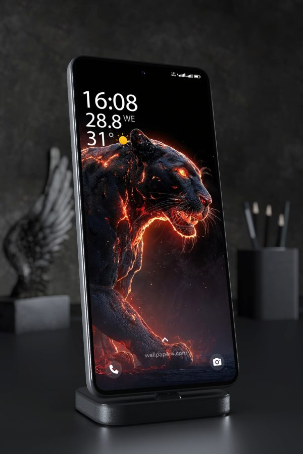 Phone Wallpaper 6122 - Fiery Black Panther in the Dark