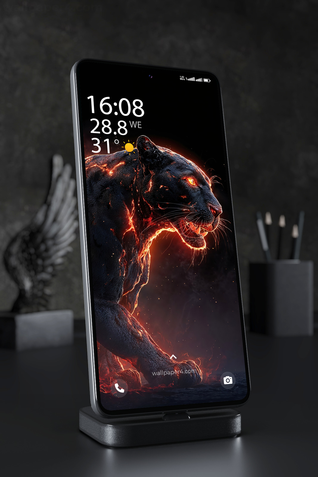 Phone Wallpaper 6122 - Fiery Black Panther in the Dark