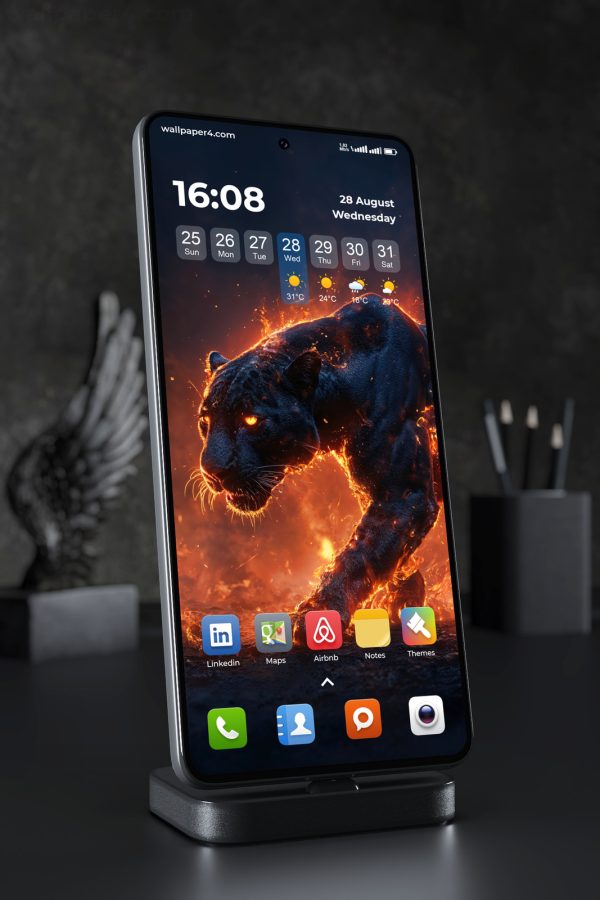 Mobile Wallpaper 6122 - Fiery Black Panther in the Dark