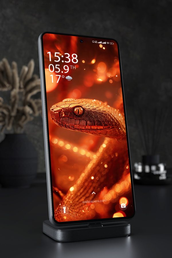 Phone Wallpaper 6126 - Golden Serpent in Fiery Red Light