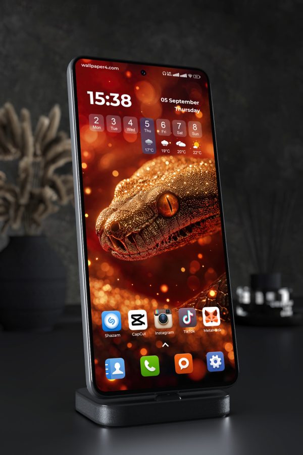 Mobile Wallpaper 6126 - Golden Serpent in Fiery Red Light