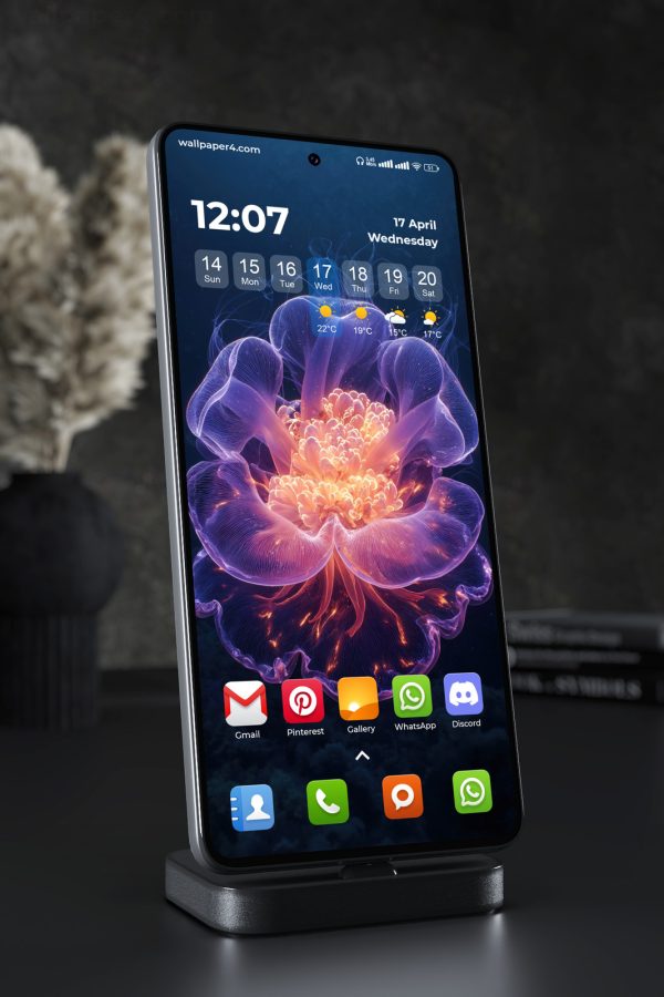 Phone Wallpaper 6131 - Glowing Cosmic Flower in Purple and Orange