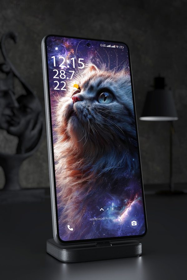 Phone Wallpaper 6139 - Cosmic Black Cat Beneath a Colorful Galaxy