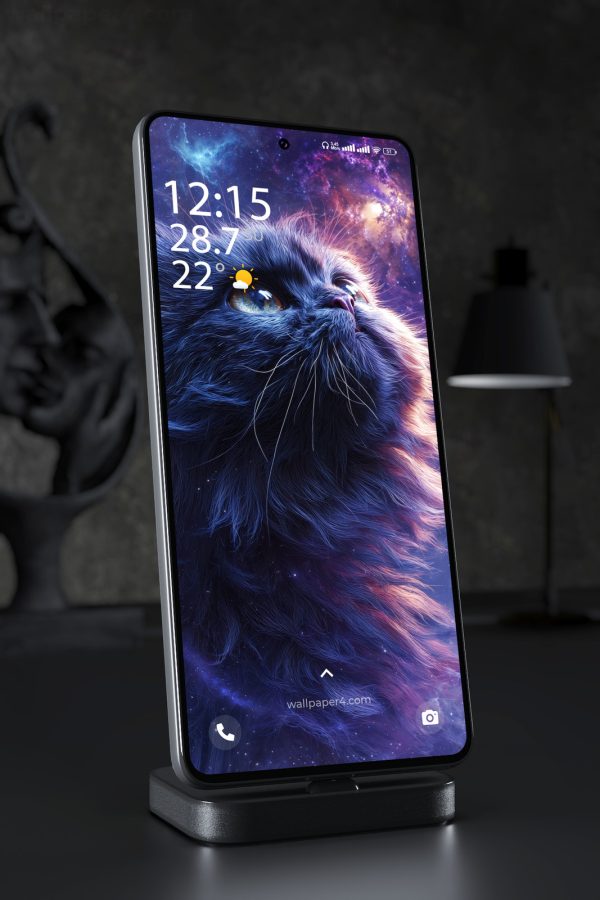 Mobile Wallpaper 6139 - Cosmic Black Cat Beneath a Colorful Galaxy