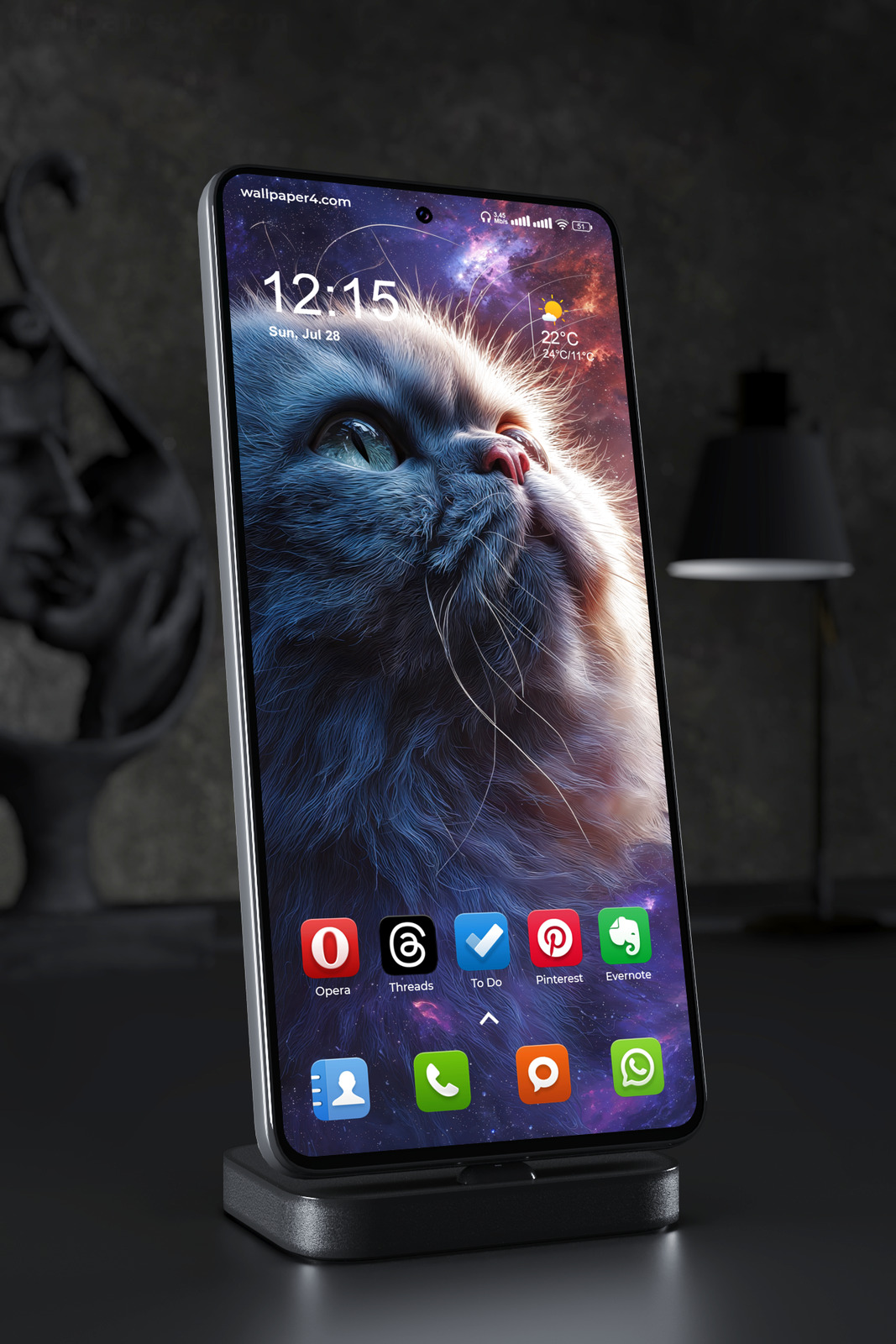 Mobile Wallpaper 6139 - Cosmic Black Cat Beneath a Colorful Galaxy