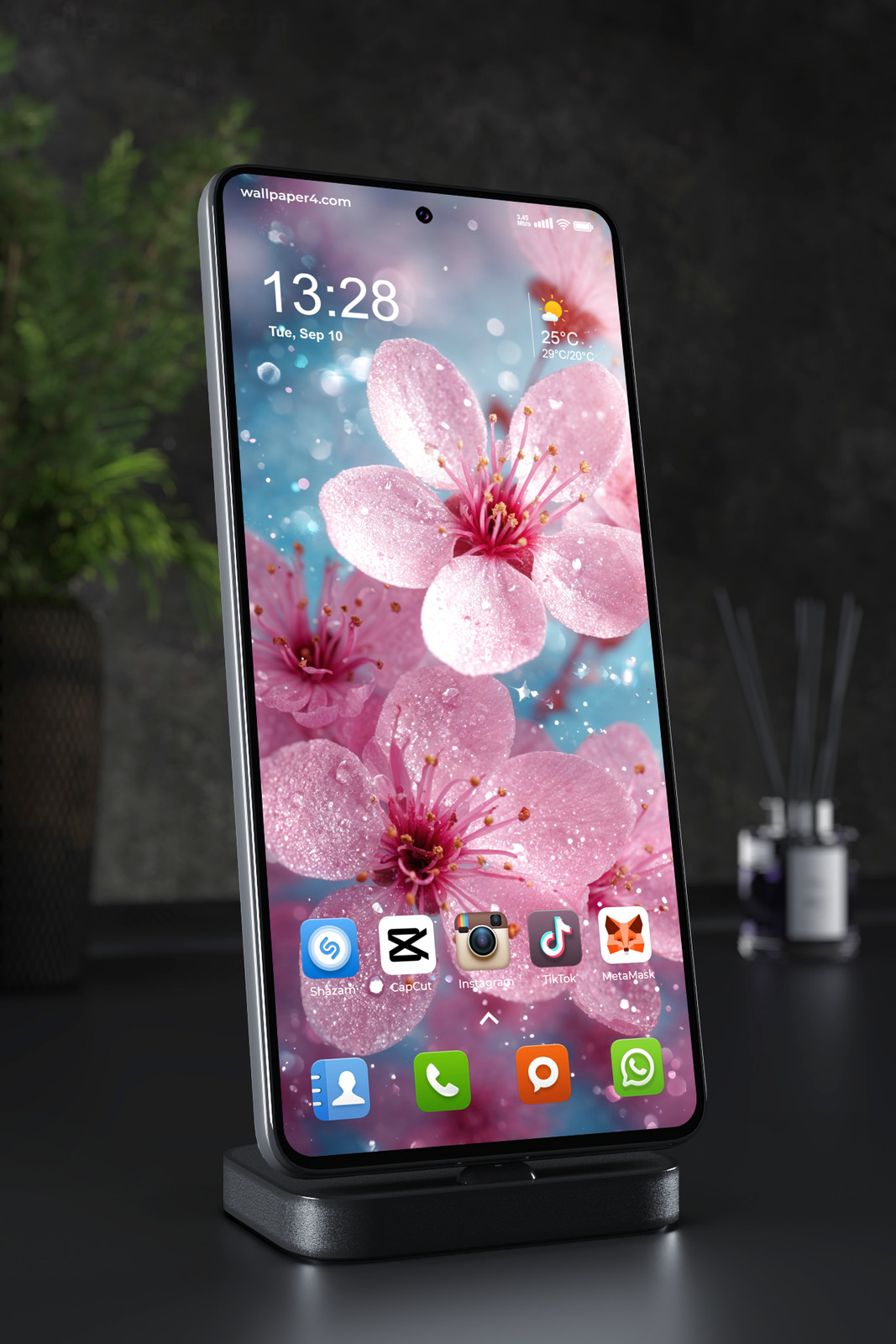 Mobile Wallpaper 6152 - Pink Cherry Blossoms with Sparkling Dew