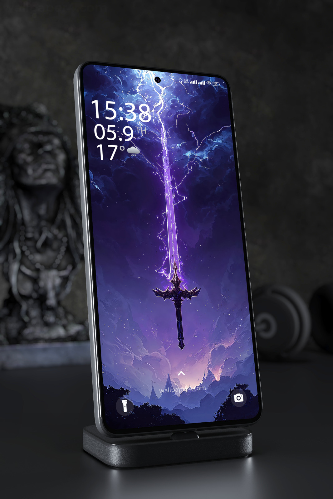 Phone Wallpaper 6162 - Enchanted Purple Sword in a Lightning Storm