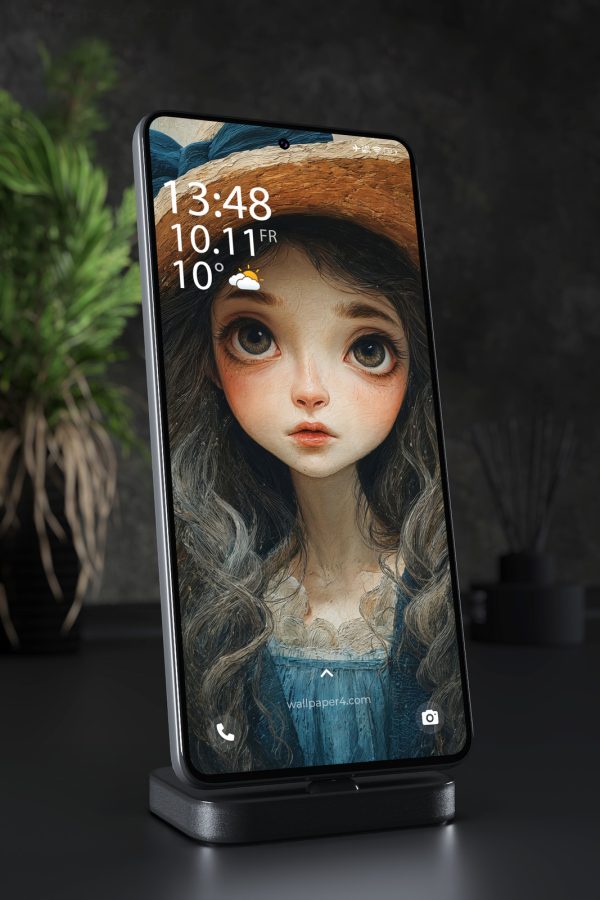 Phone Wallpaper 6167 - Wide-Eyed Girl in Bear Hood Artistic Portrait