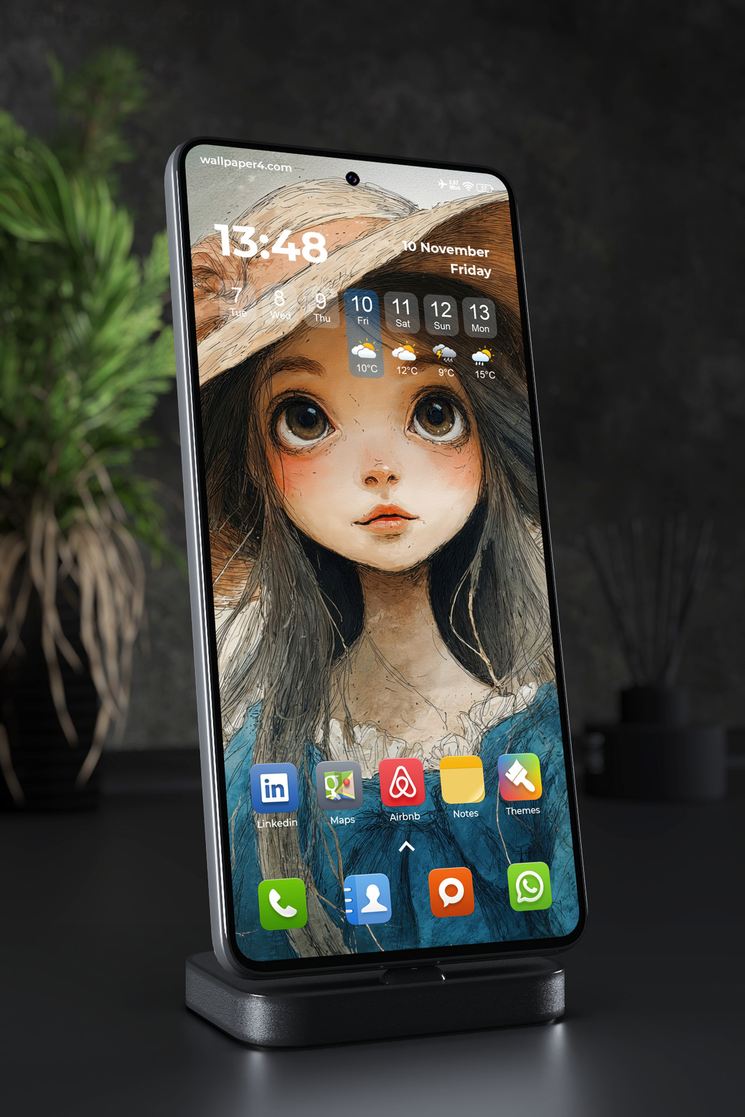 Mobile Wallpaper 6167 - Wide-Eyed Girl in Bear Hood Artistic Portrait