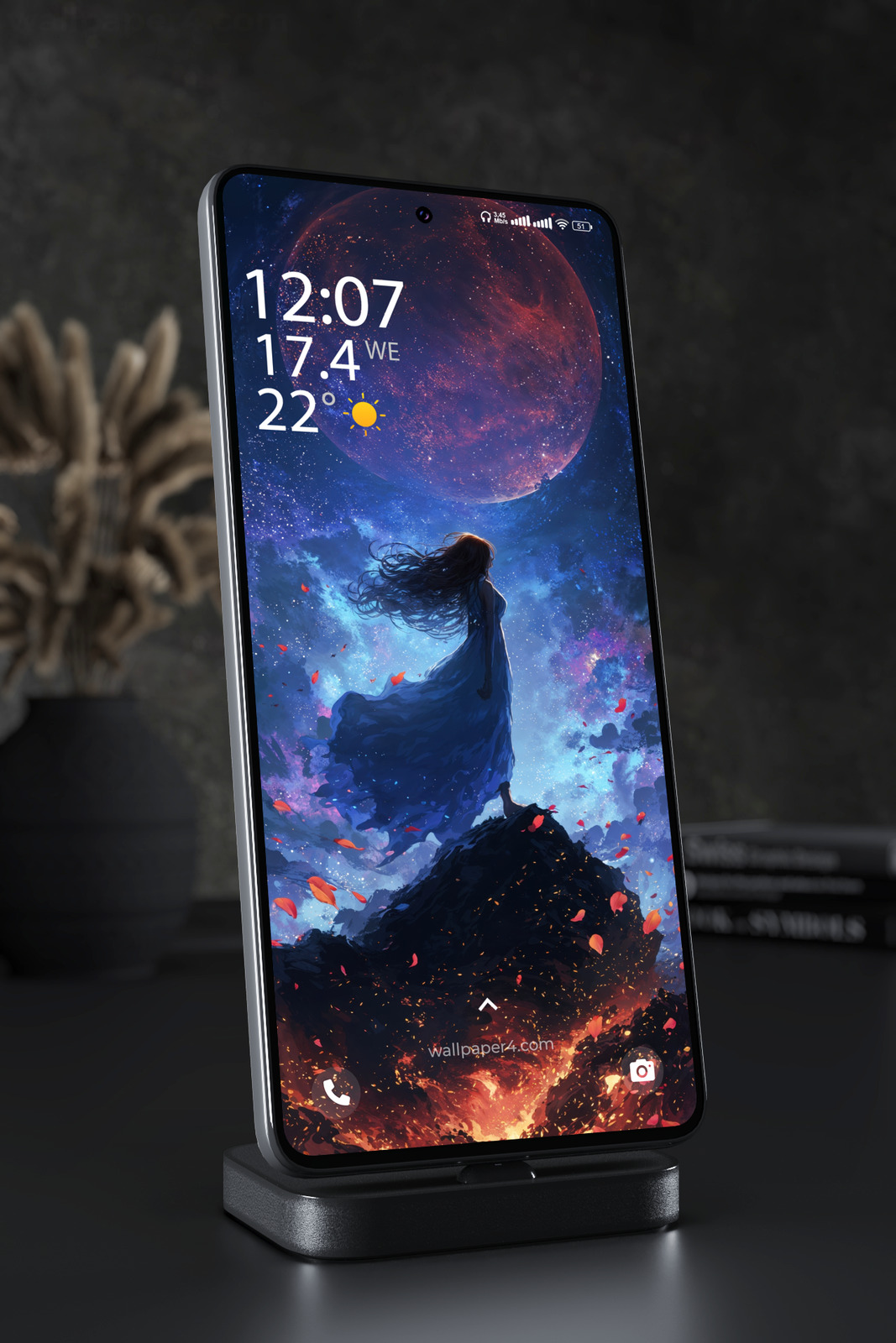 Phone Wallpaper 6185 - Mystic Woman Beneath a Crimson Moon