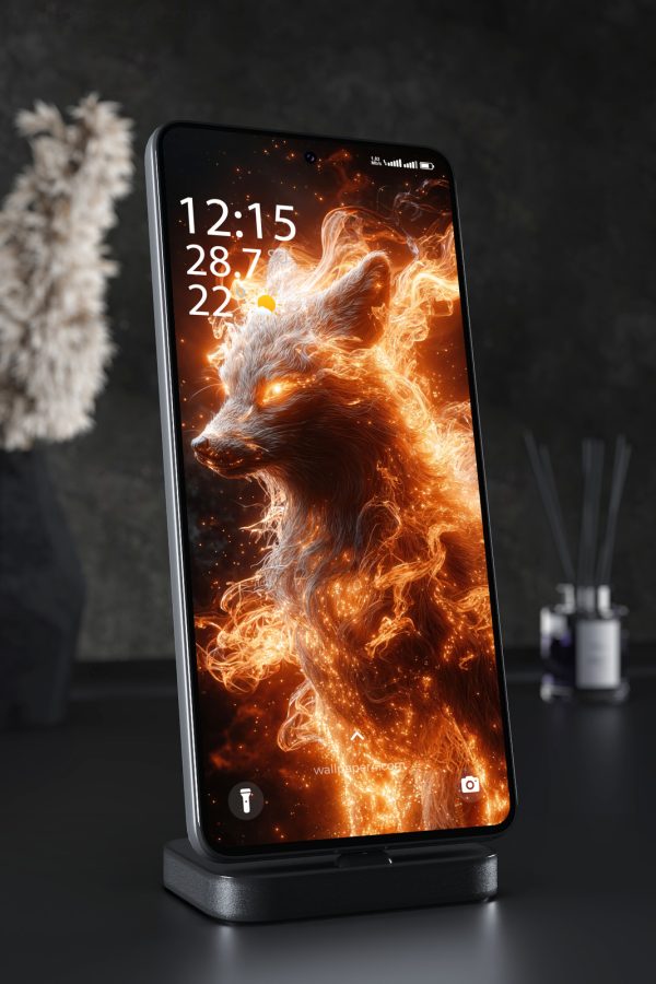 Phone Wallpaper 6202 - Fiery Fox Spirit With Glowing Energy Art