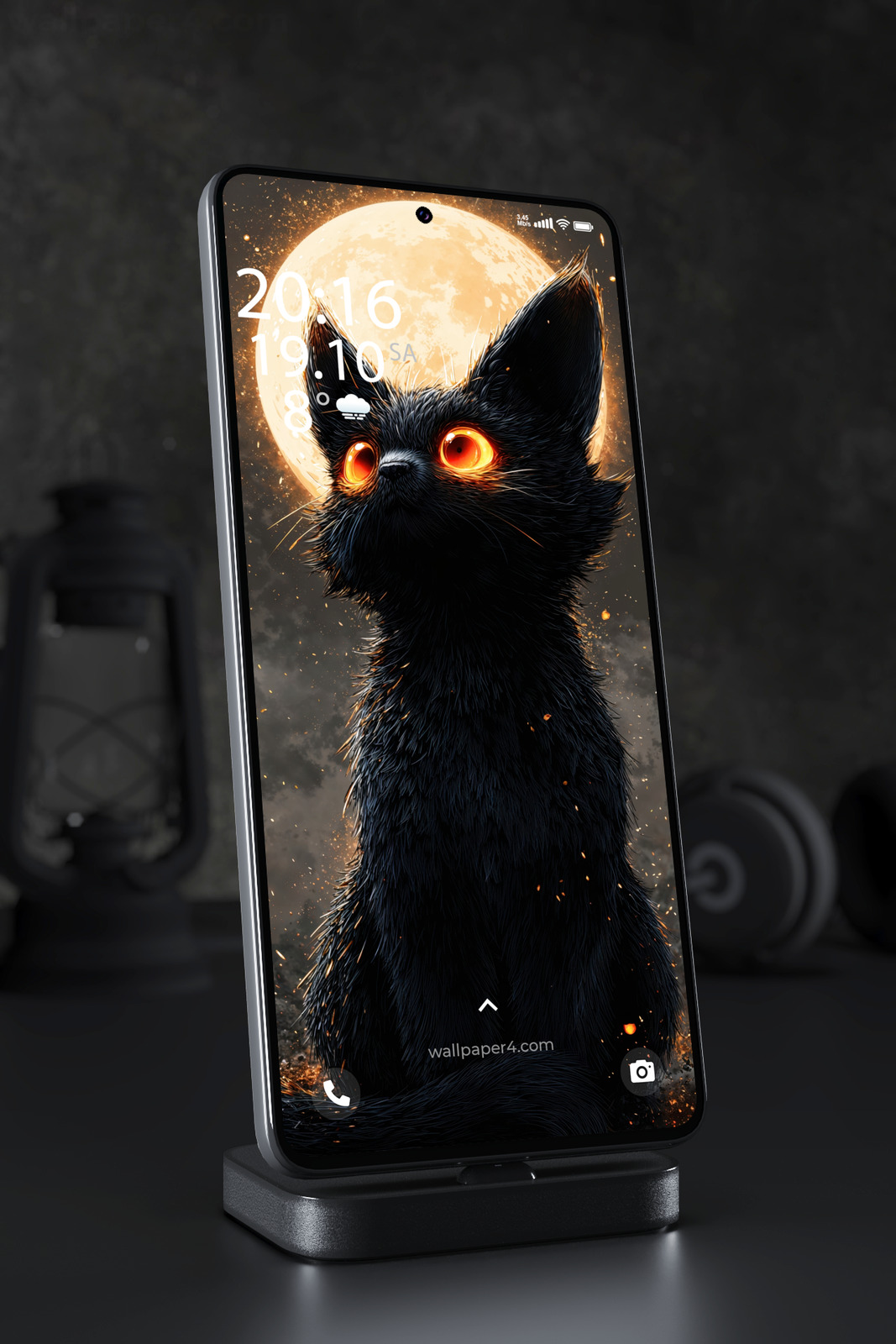Mobile Wallpaper 6205 - Black Cat With Glowing Eyes Under Moonlight